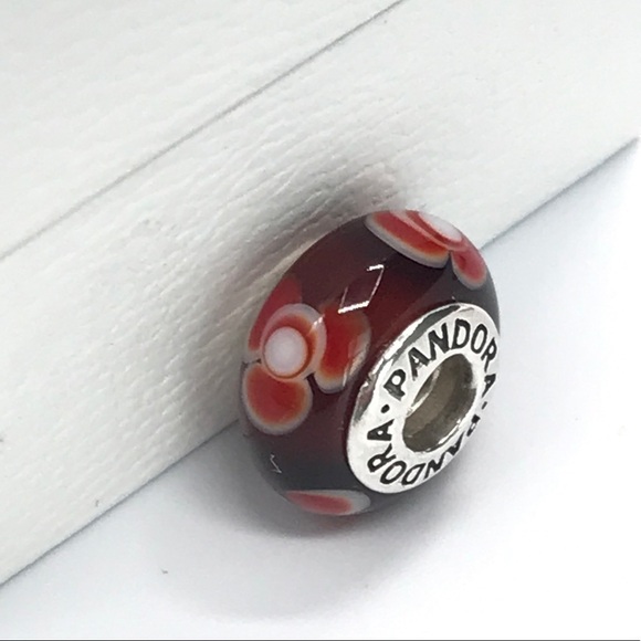 Pandora Red Floral Flower Murano Glass Charm - Picture 2 of 3
